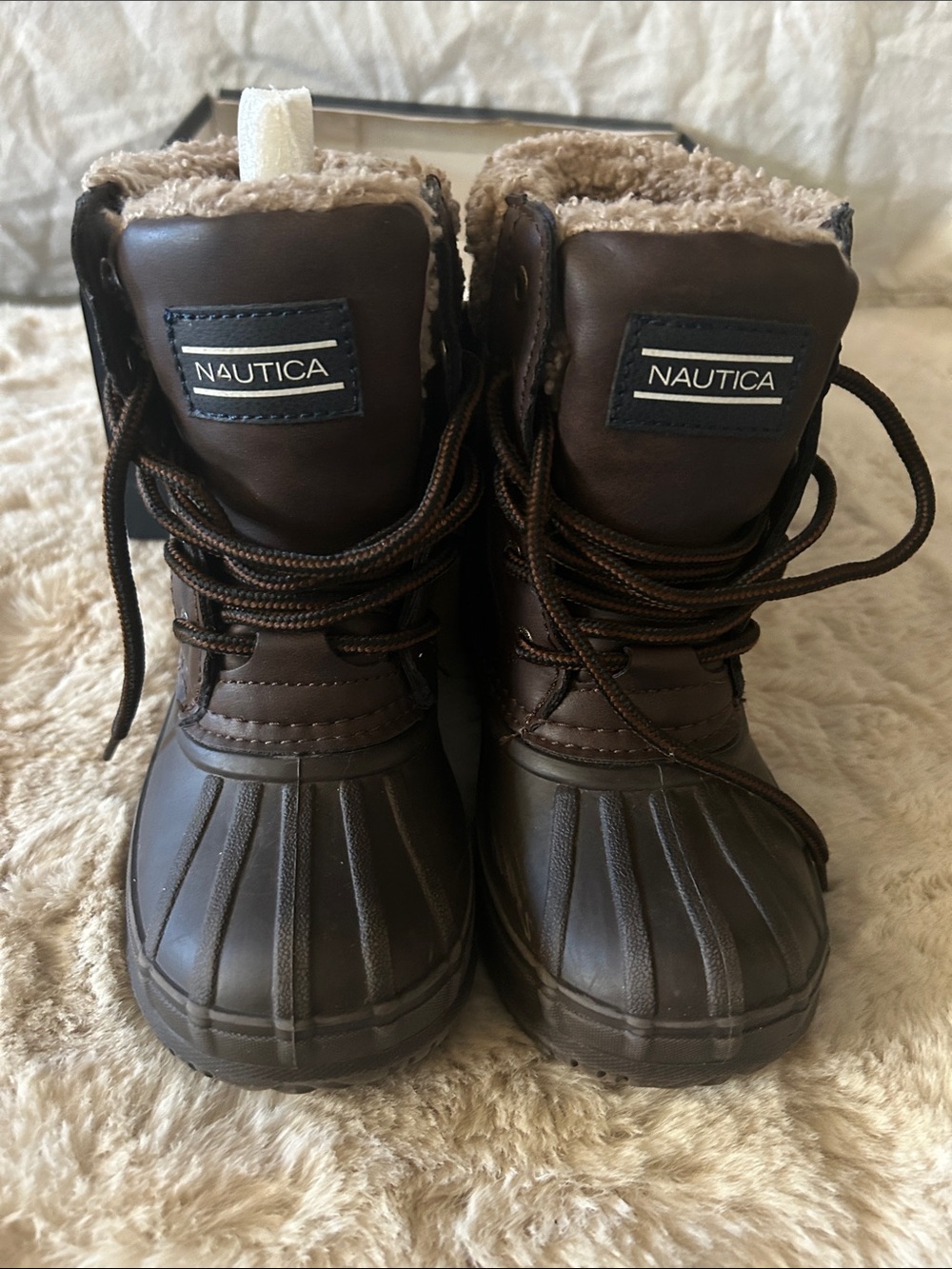 Nautica Kids Brown Waterproof Fleece-Lined Lace-Up Winter Boots Danube/Youth 13